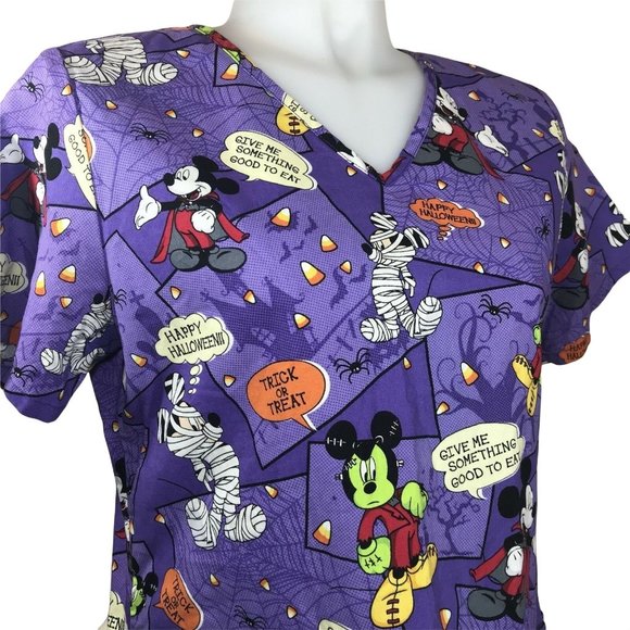 DISNEY Mickey Mouse Halloween Characters Mummy Frankenstein Mummy Scrub S/CH - Picture 1 of 11